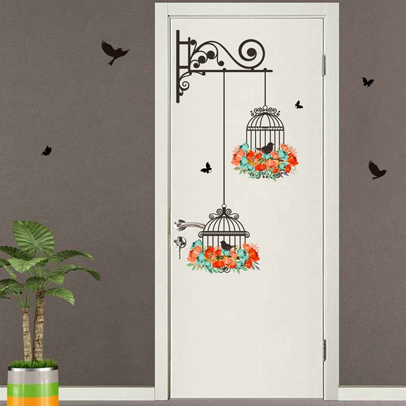 ELECTROPRIME Birdcage Flower Flying Living Room Nursery Room Wall Stickers Vinyl Wall Decals Wall Sticker
