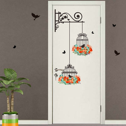 ELECTROPRIME Birdcage Flower Flying Living Room Nursery Room Wall Stickers Vinyl Wall Decals Wall Sticker