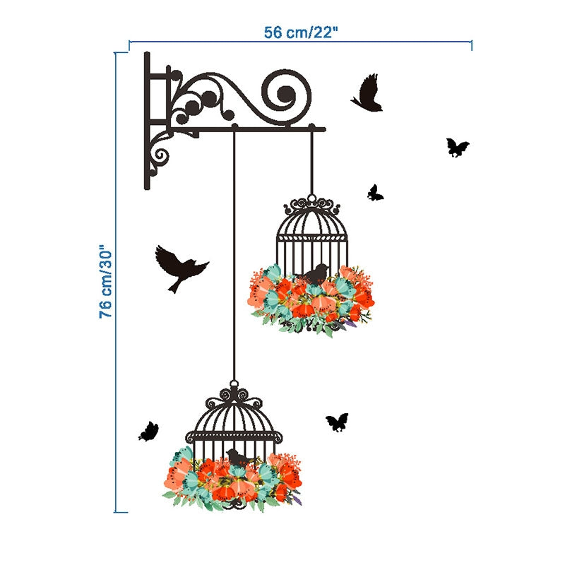 ELECTROPRIME Birdcage Flower Flying Living Room Nursery Room Wall Stickers Vinyl Wall Decals Wall Sticker