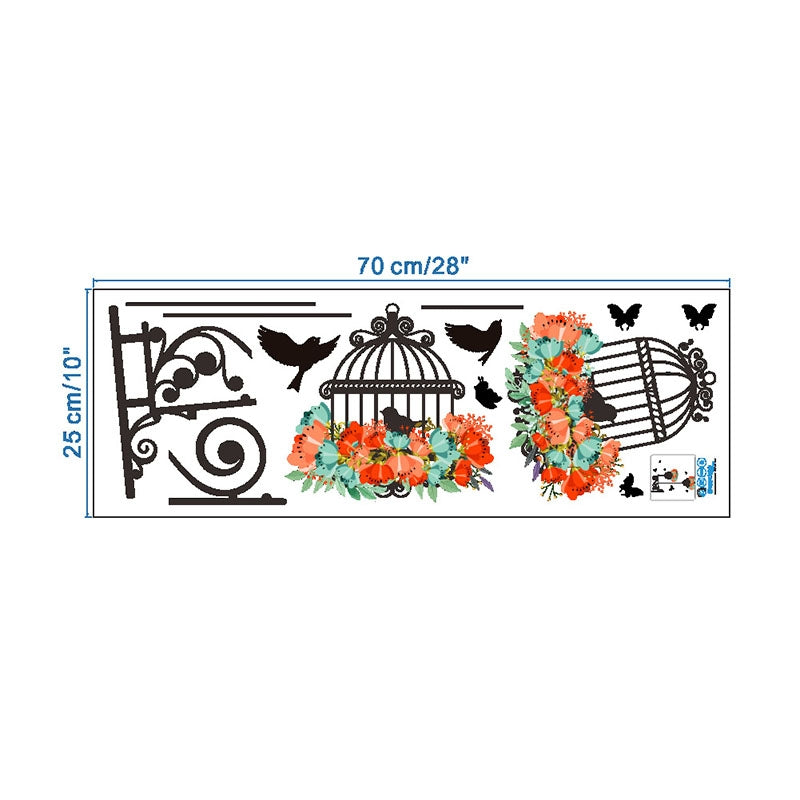 ELECTROPRIME Birdcage Flower Flying Living Room Nursery Room Wall Stickers Vinyl Wall Decals Wall Sticker