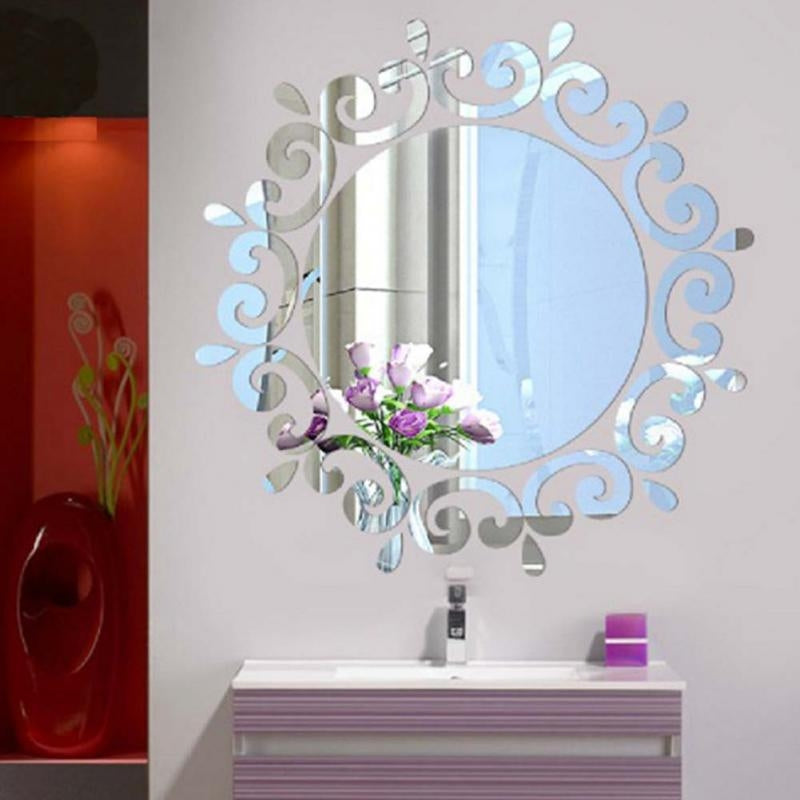 ELECTROPRIME Flower Vine Dressing Up Mirror Art Vinyl Mural Decor Ceiling Wall Sticker(Silver)