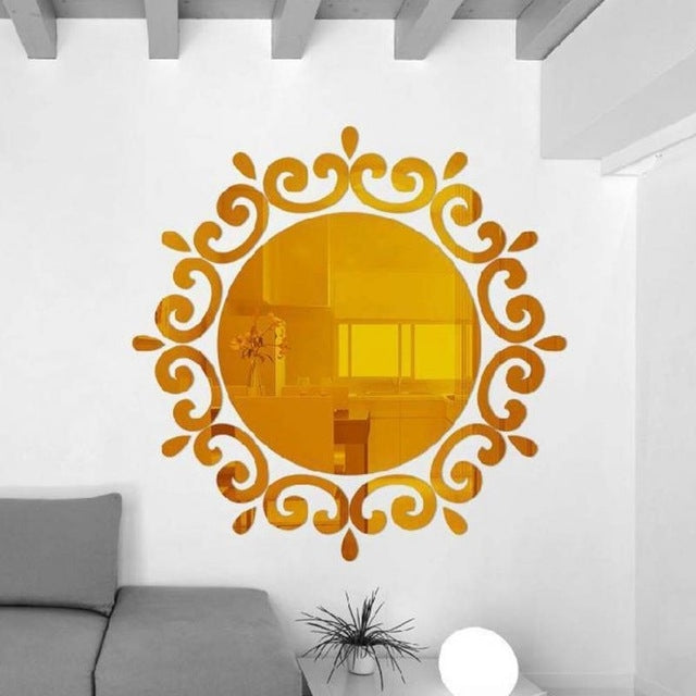 ELECTROPRIME Flower Vine Dressing Up Mirror Art Vinyl Mural Decor Ceiling Wall Sticker(Gold)