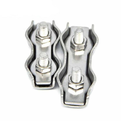 ELECTROPRIME 5 PCS 304 Stainless Steel Plate Single Clip Double Clamp Wire Rope Clamp, Specification:M5, Style:Double Clip