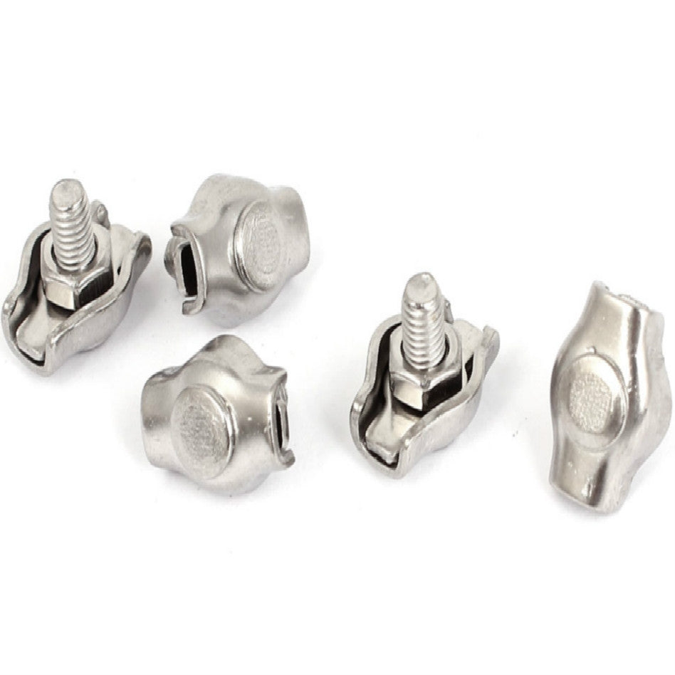 ELECTROPRIME 5 PCS 304 Stainless Steel Plate Single Clip Double Clamp Wire Rope Clamp, Specification:M2, Style:Single Clip