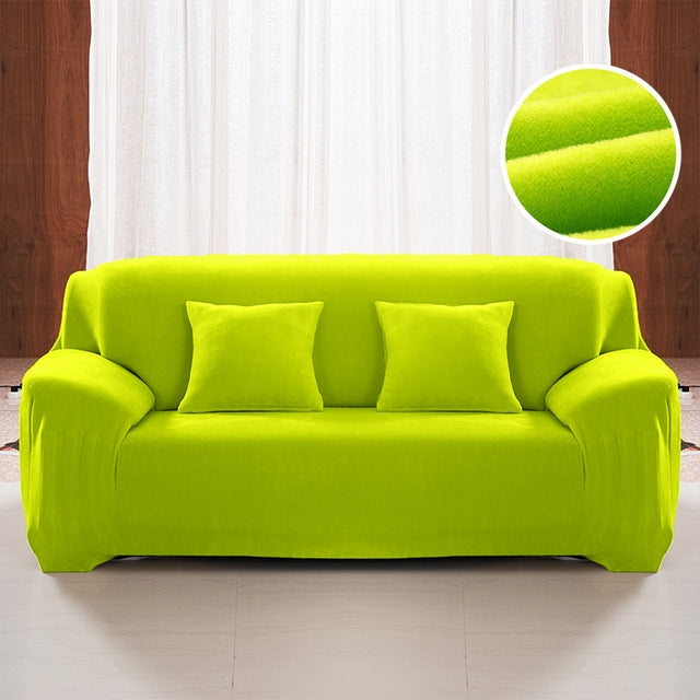 ELECTROPRIME Plush Fabric Sofa Cover Thick Slipcover Couch Elastic Sofa Covers Not Include Pillow Case, Specification:1 seat 90-140cm(Green)