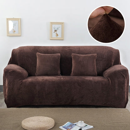 ELECTROPRIME Plush Fabric Sofa Cover Thick Slipcover Couch Elastic Sofa Covers Not Include Pillow Case, Specification:3 seat 190-230cm(Coffee)