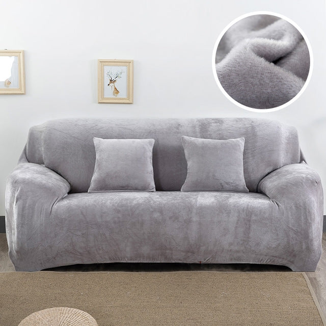 ELECTROPRIME Plush Fabric Sofa Cover Thick Slipcover Couch Elastic Sofa Covers Not Include Pillow Case, Specification:3 seat 190-230cm(Grey)