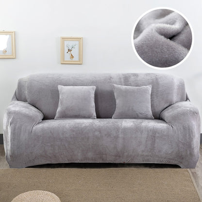ELECTROPRIME Plush Fabric Sofa Cover Thick Slipcover Couch Elastic Sofa Covers Not Include Pillow Case, Specification:3 seat 190-230cm(Grey)