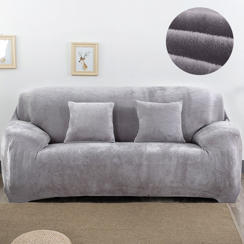 ELECTROPRIME Plush Fabric Sofa Cover Thick Slipcover Couch Elastic Sofa Covers Not Include Pillow Case, Specification:3 seat 190-230cm(Grey)