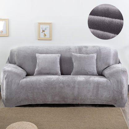 ELECTROPRIME Plush Fabric Sofa Cover Thick Slipcover Couch Elastic Sofa Covers Not Include Pillow Case, Specification:3 seat 190-230cm(Grey)