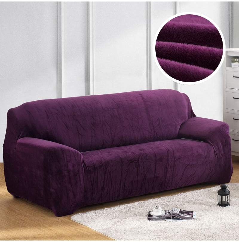 ELECTROPRIME Plush Fabric Sofa Cover Thick Slipcover Couch Elastic Sofa Covers Not Include Pillow Case, Specification:3 seat 190-230cm(Grey)
