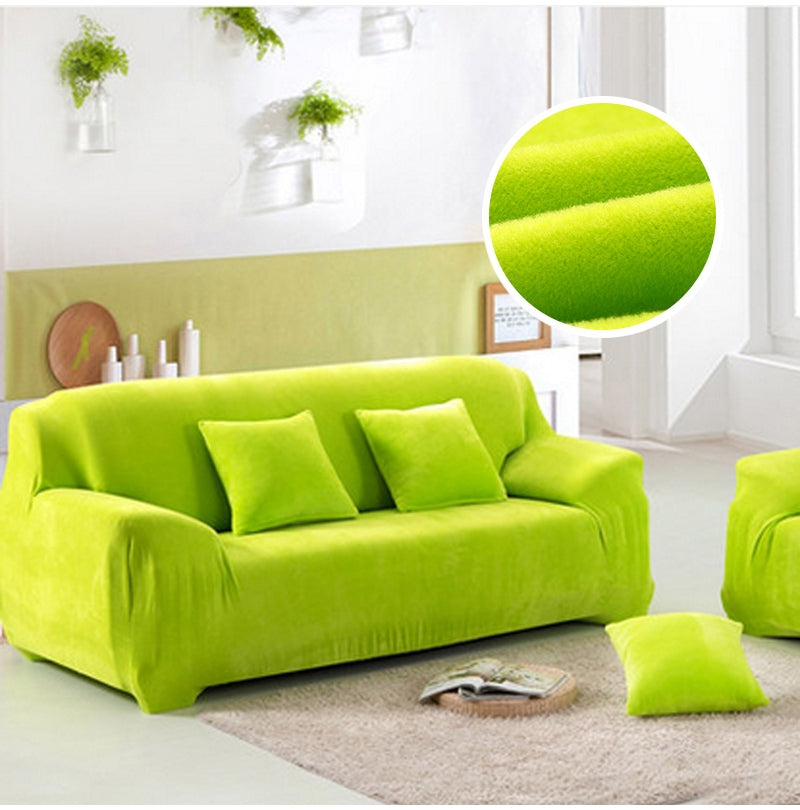 ELECTROPRIME Plush Fabric Sofa Cover Thick Slipcover Couch Elastic Sofa Covers Not Include Pillow Case, Specification:3 seat 190-230cm(Green)