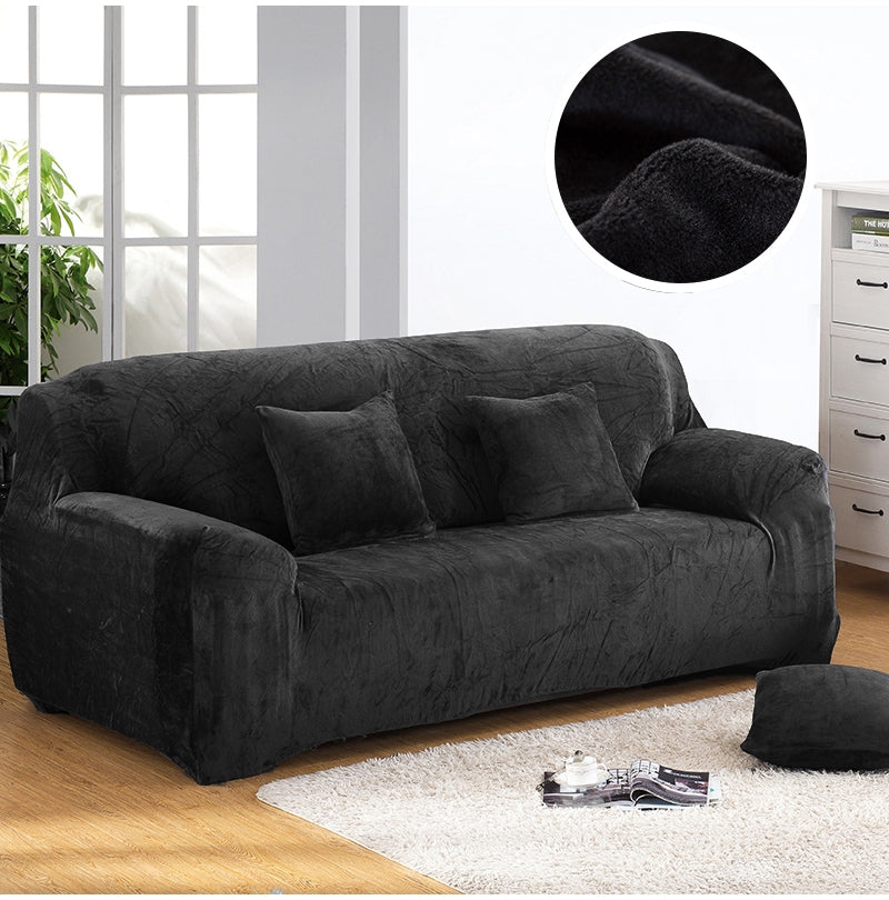 ELECTROPRIME Plush Fabric Sofa Cover Thick Slipcover Couch Elastic Sofa Covers Not Include Pillow Case, Specification:3 seat 190-230cm(Green)