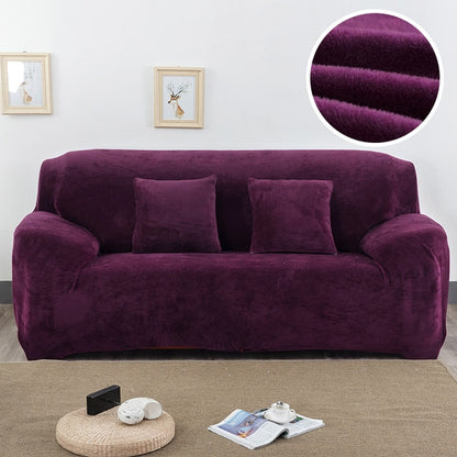 ELECTROPRIME Plush Fabric Sofa Cover Thick Slipcover Couch Elastic Sofa Covers Not Include Pillow Case, Specification:3 seat 190-230cm(Purple)
