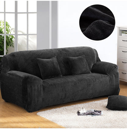 ELECTROPRIME Plush Fabric Sofa Cover Thick Slipcover Couch Elastic Sofa Covers Not Include Pillow Case, Specification:3 seat 190-230cm(Purple)