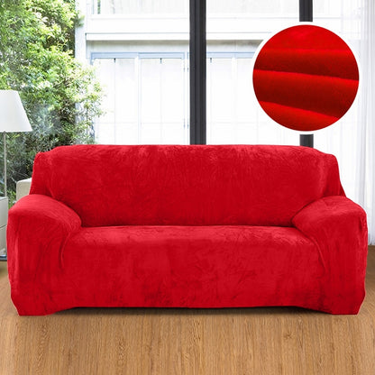ELECTROPRIME Plush Fabric Sofa Cover Thick Slipcover Couch Elastic Sofa Covers Not Include Pillow Case, Specification:3 seat 190-230cm(Red)