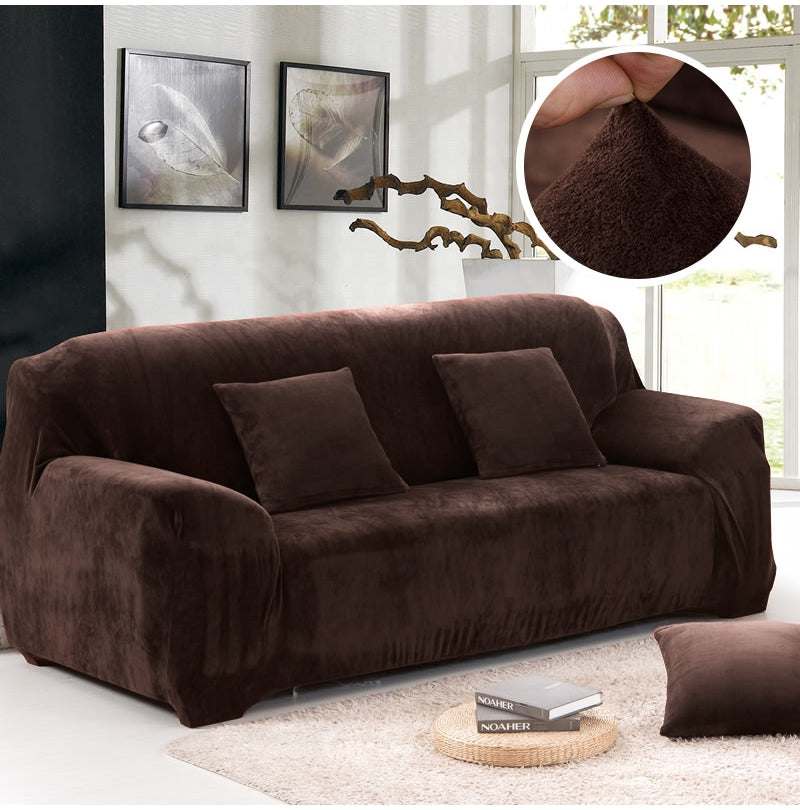 ELECTROPRIME Plush Fabric Sofa Cover Thick Slipcover Couch Elastic Sofa Covers Not Include Pillow Case, Specification:3 seat 190-230cm(Red)