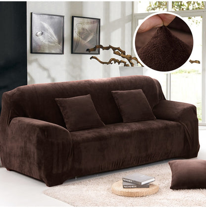 ELECTROPRIME Plush Fabric Sofa Cover Thick Slipcover Couch Elastic Sofa Covers Not Include Pillow Case, Specification:3 seat 190-230cm(Red)