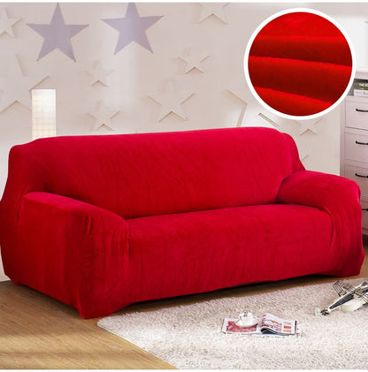 ELECTROPRIME Plush Fabric Sofa Cover Thick Slipcover Couch Elastic Sofa Covers Not Include Pillow Case, Specification:4 seat 230-300cm(Red)