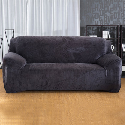 ELECTROPRIME Plush Fabric Sofa Cover Thick Slipcover Couch Elastic Sofa Covers Not Include Pillow Case, Specification:4 seat 230-300cm (Grey)