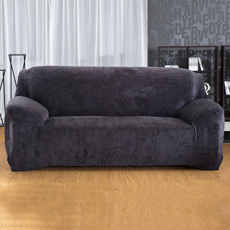 ELECTROPRIME Plush Fabric Sofa Cover Thick Slipcover Couch Elastic Sofa Covers Not Include Pillow Case, Specification:4 seat 230-300cm (Grey)
