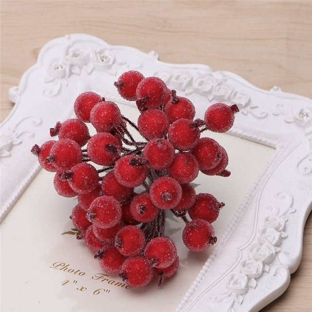 ELECTROPRIME 2 PCS 12mm Simulation Berry Frost Red Small Fruit Foam Berry DIY Accessories Flower Arrangement Material(Red)