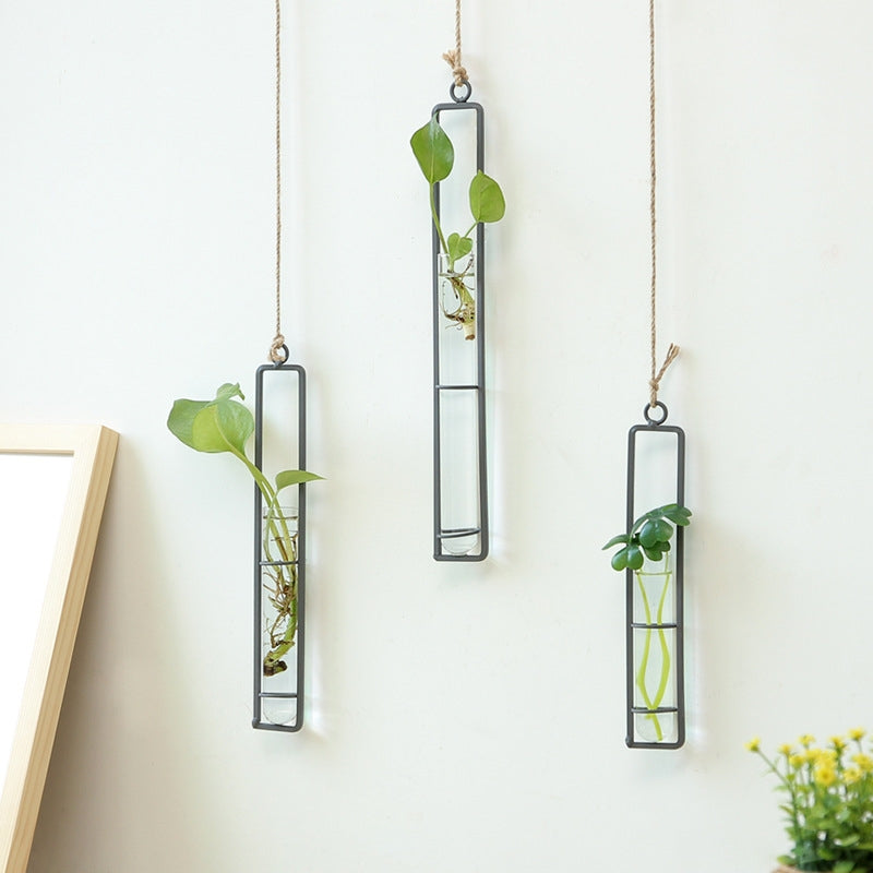 ELECTROPRIME Home Gardening Iron Art Charm Glass Wall Hanging Plant Bonsai Decorative Accessories, Size:S