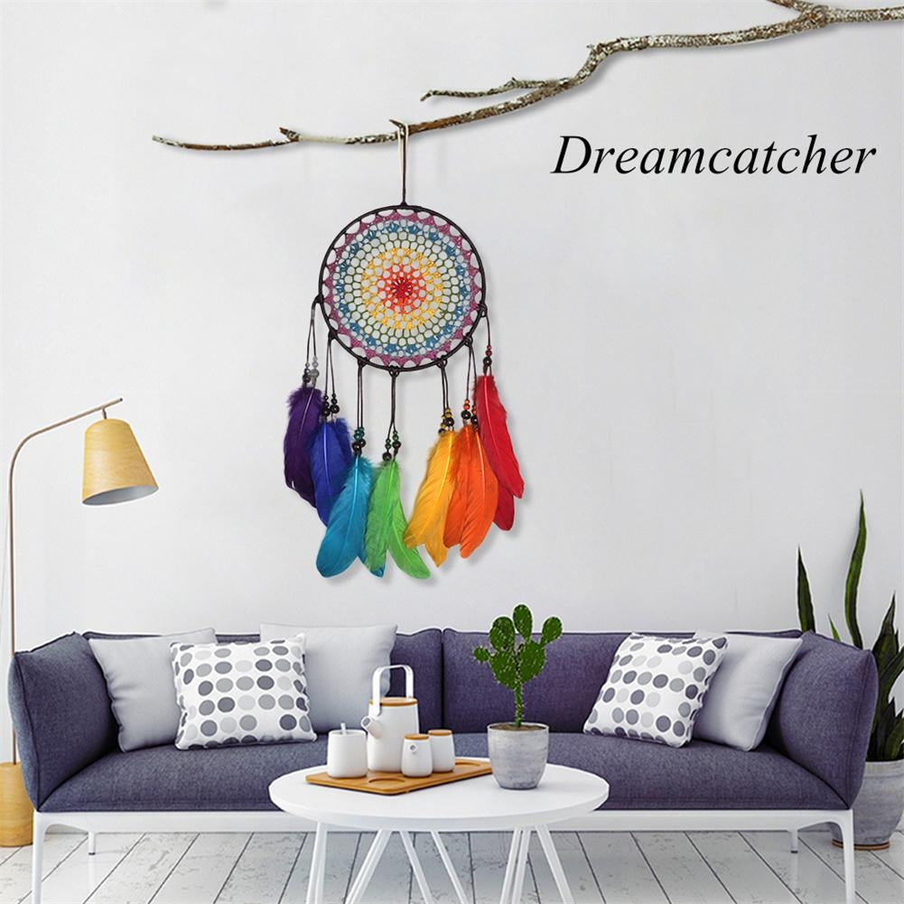 ELECTROPRIME Creative Hand-Woven Crafts Colorful Dream Catcher Home Car Wall Hanging Decoration