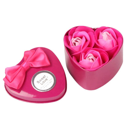 ELECTROPRIME 3 Soap Flowers Valentine's Day Gifts Tanabata Gifts Wedding Creative Gifts Heart Shaped Iron Box Roses(Rose red)