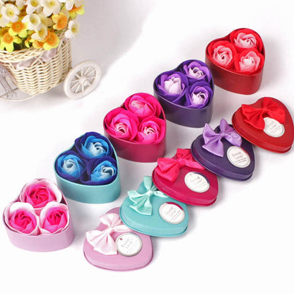 ELECTROPRIME 3 Soap Flowers Valentine's Day Gifts Tanabata Gifts Wedding Creative Gifts Heart Shaped Iron Box Roses(Rose red)