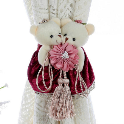 ELECTROPRIME Cartoon Little Bear Curtain Buckle Curtain Strap(Flower Deep Red)