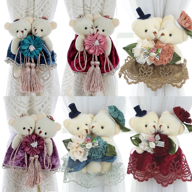 ELECTROPRIME Cartoon Little Bear Curtain Buckle Curtain Strap(Flower Deep Red)