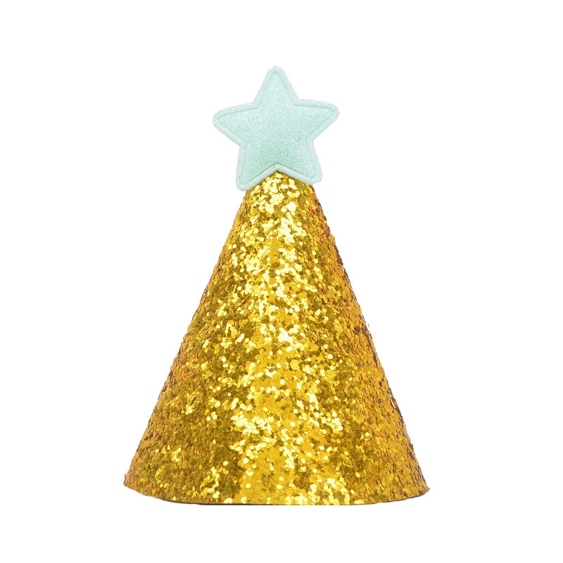 ELECTROPRIME 10 PCS Golden Birthday Hat Children Age Dress up Star Hat Glitter Cake Cap(Blue Star)