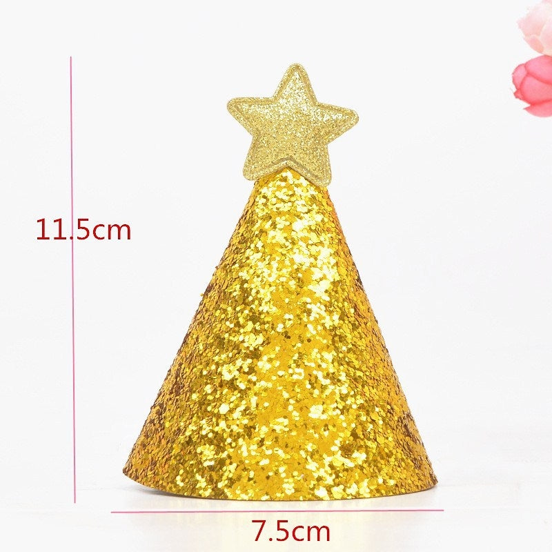 ELECTROPRIME 10 PCS Golden Birthday Hat Children Age Dress up Star Hat Glitter Cake Cap(Gold Star)