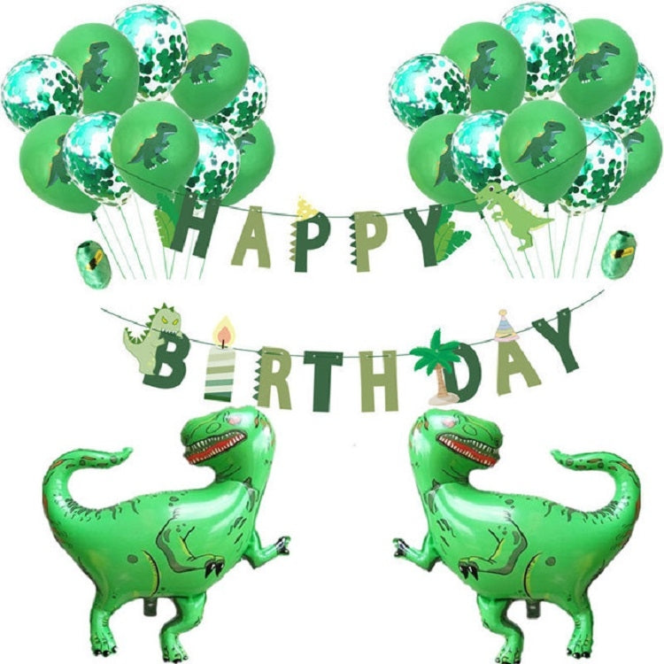 ELECTROPRIME Dinosaur Theme Party Set Birthday Letter Pull Flag Aluminum Film Sequin Dinosaur Balloon Children Birthday Arrangement Decoration(Green)