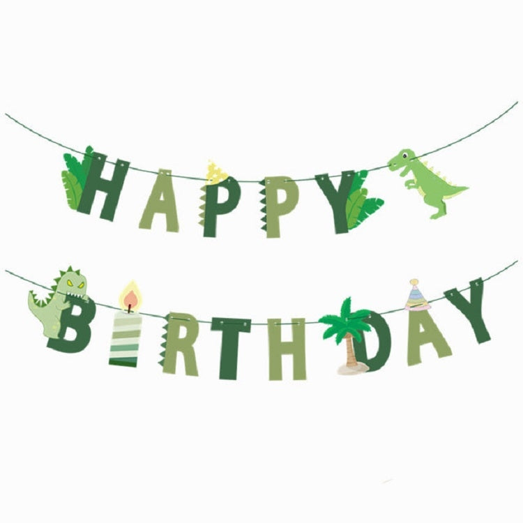 ELECTROPRIME Dinosaur Theme Party Set Birthday Letter Pull Flag Aluminum Film Sequin Dinosaur Balloon Children Birthday Arrangement Decoration(Green)