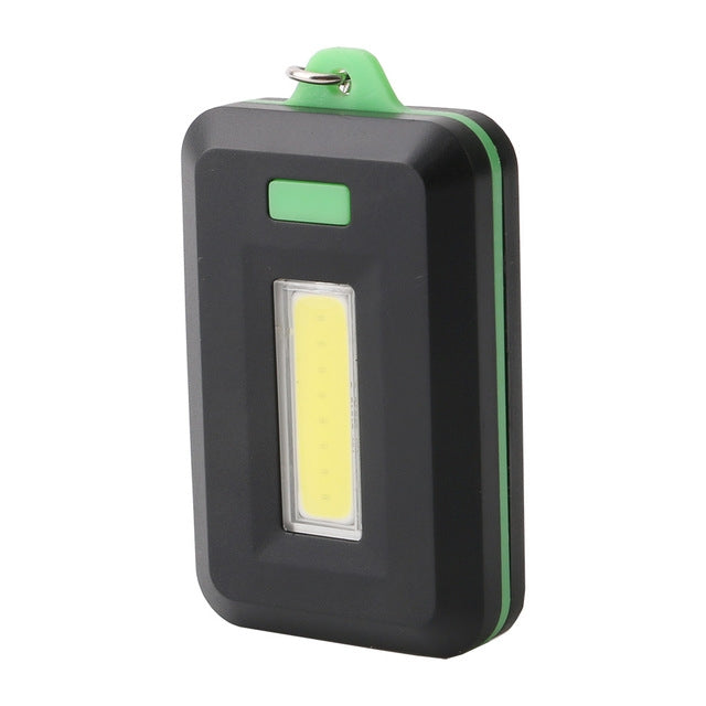 ELECTROPRIME 2 PCS 3W Mini COB LED Flashlight Keychain Emergency Camping  Backpack Light with 3 Modes(Green)