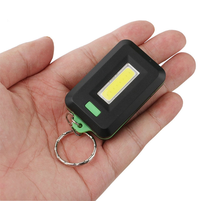 ELECTROPRIME 2 PCS 3W Mini COB LED Flashlight Keychain Emergency Camping  Backpack Light with 3 Modes(Green)