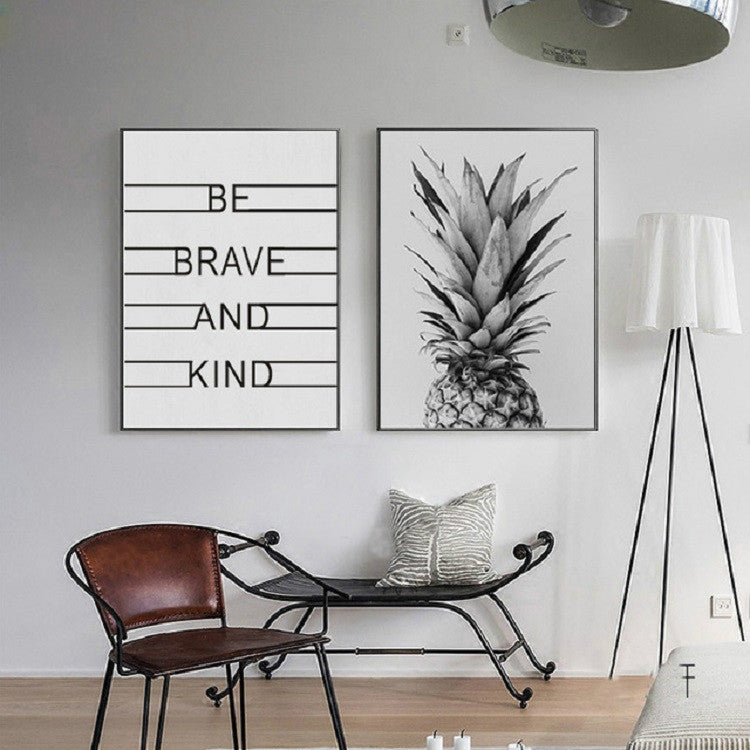 ELECTROPRIME 2pcs Modern Minimalist Pineapple Letter Frameless Decorative Painting Living Room Core, Size:20x25cm(Pineapple + English Letter)