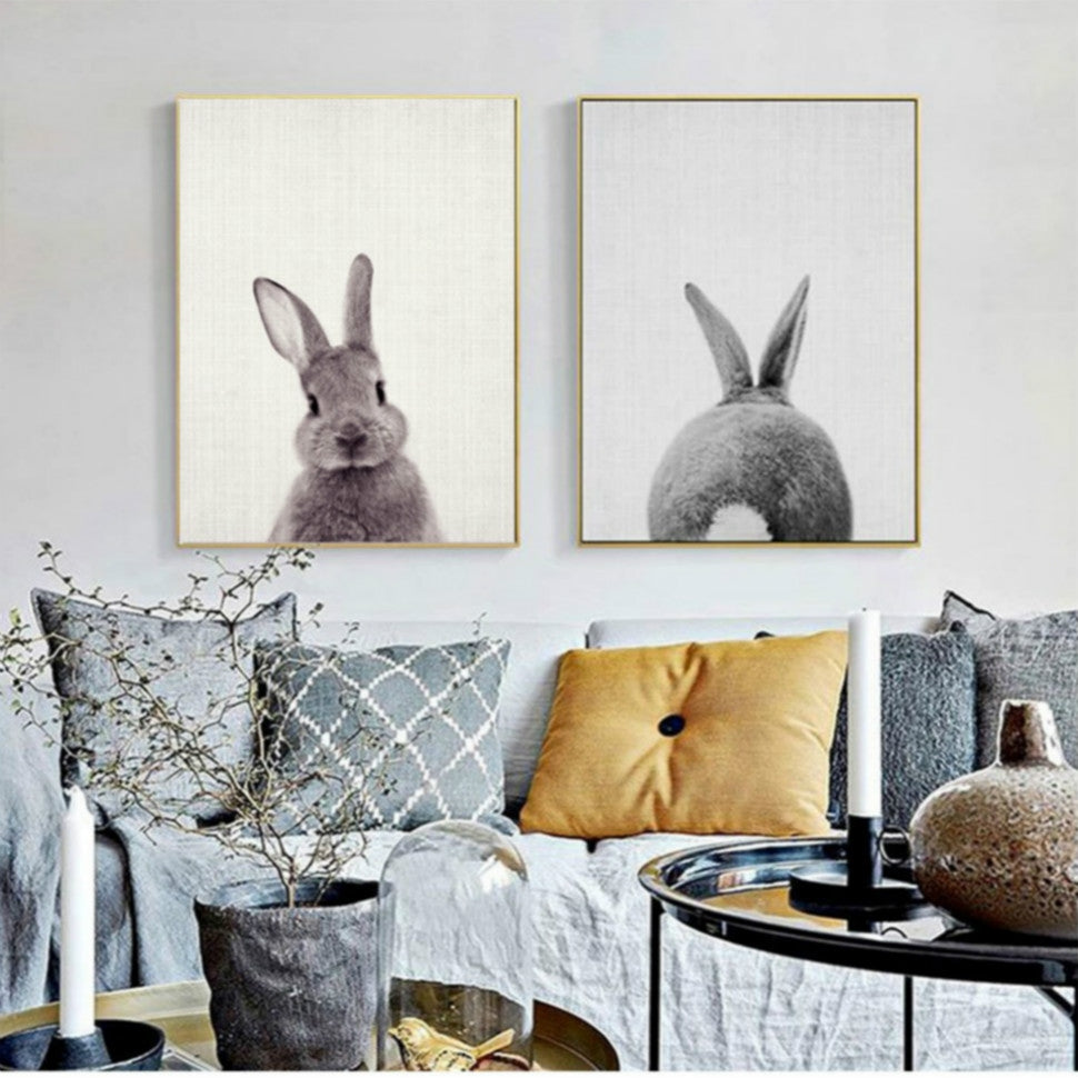 ELECTROPRIME Rabbit Before and After the Computer Printing Decorative Painting Frameless Core, Size:40x50cm(Brown Rabbit Back)