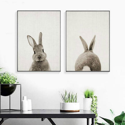 ELECTROPRIME Rabbit Before and After the Computer Printing Decorative Painting Frameless Core, Size:40x60cm(Grey Rabbit Back)