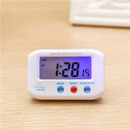 ELECTROPRIME Portable Pocket Sized Digital Electronic Travel Alarm Clock Automotive Electronic Luminous Stopwatch LCD Clock(White)