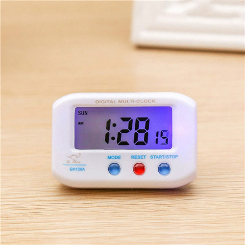 ELECTROPRIME Portable Pocket Sized Digital Electronic Travel Alarm Clock Automotive Electronic Luminous Stopwatch LCD Clock(White)