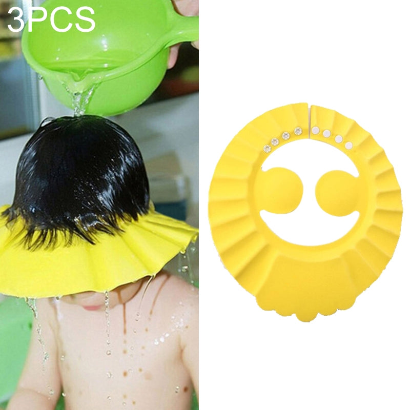 ELECTROPRIME 5 PCS Safe Baby Shower Cap Kids Bath Visor Hat Adjustable Baby Shower Cap Protect Eyes Hair Wash Shield for Children Waterproof Cap Yellow+earflaps