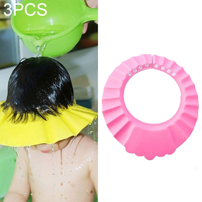 ELECTROPRIME 5 PCS Safe Baby Shower Cap Kids Bath Visor Hat Adjustable Baby Shower Cap Protect Eyes Hair Wash Shield for Children Waterproof Cap Pink+wave