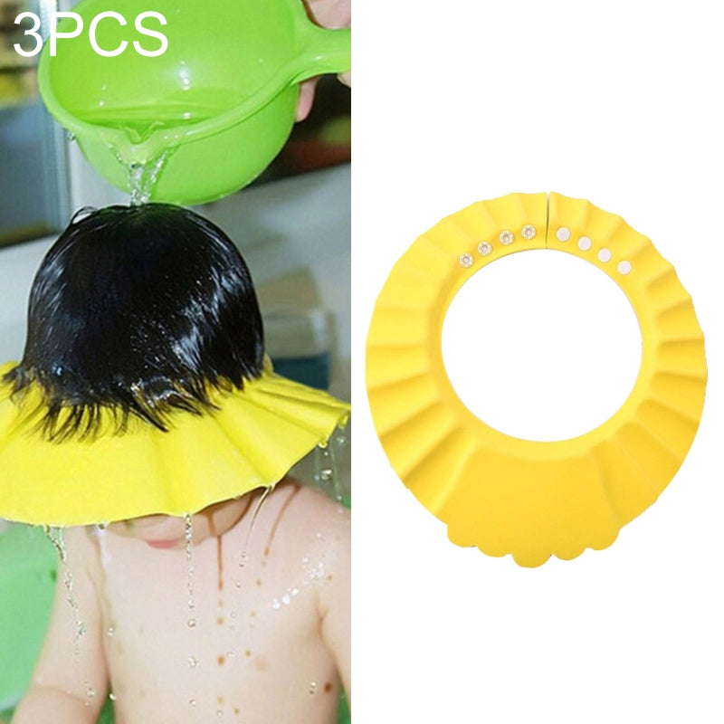 ELECTROPRIME 5 PCS Safe Baby Shower Cap Kids Bath Visor Hat Adjustable Baby Shower Cap Protect Eyes Hair Wash Shield for Children Waterproof Cap Yellow+wave