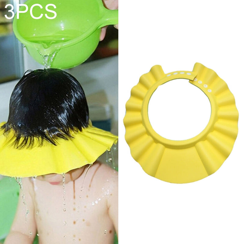 ELECTROPRIME 5 PCS Safe Baby Shower Cap Kids Bath Visor Hat Adjustable Baby Shower Cap Protect Eyes Hair Wash Shield for Children Waterproof Cap Yellow+Round