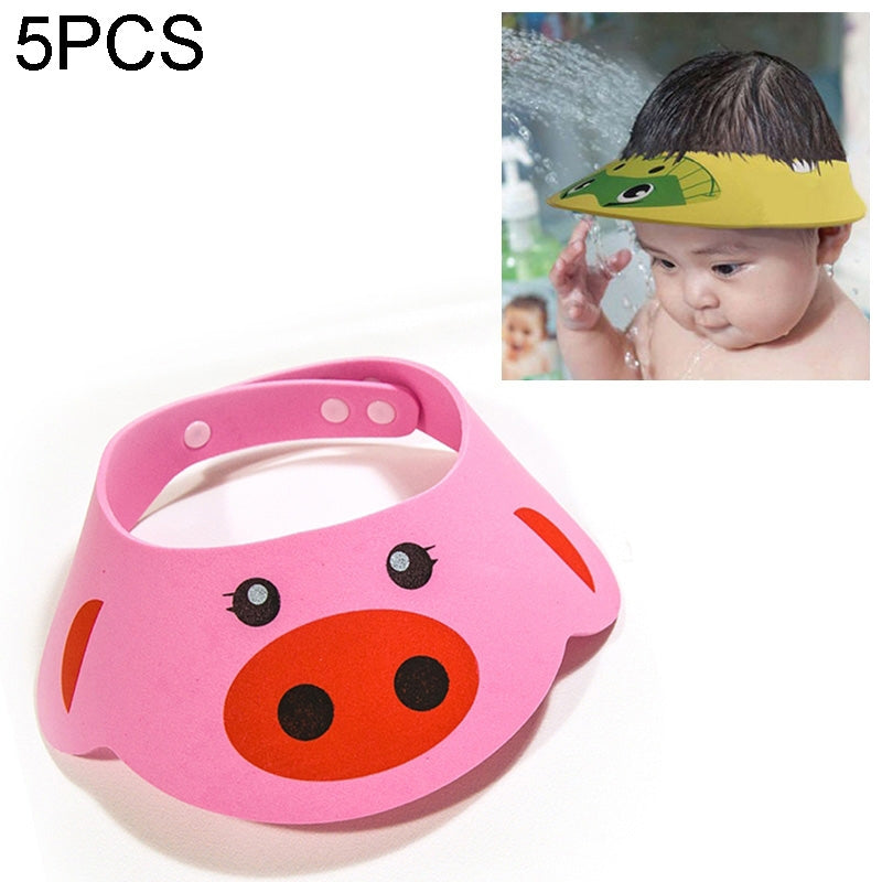 ELECTROPRIME 5 PCS Baby Kids Cap Shower Cap Baby Bath Cap Shower Hat Bath Visor Kids Bath Wash Hair Shield Hat(Pink Pig)
