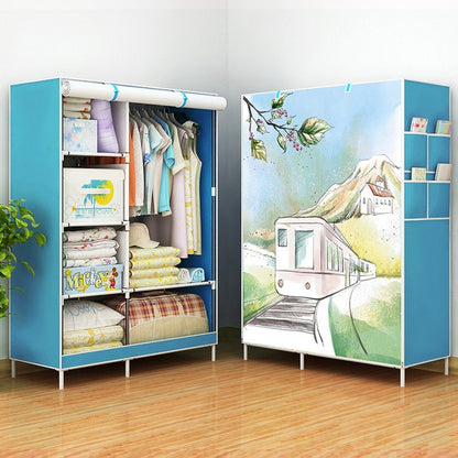 ELECTROPRIME Non-woven Fabric Frame Reinforcement Wardrobe DIY Assembly Storage Organizer Detachable Clothing Furniture Shelf(Train)