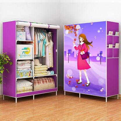 ELECTROPRIME Non-woven Fabric Frame Reinforcement Wardrobe DIY Assembly Storage Organizer Detachable Clothing Furniture Shelf(Girl)